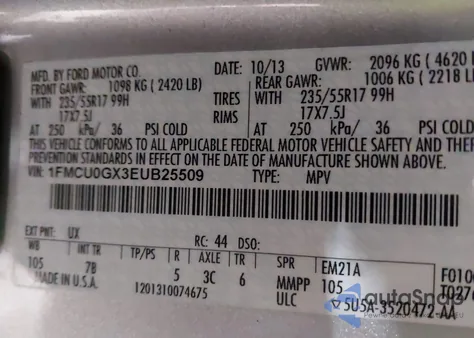 2014 Ford Escape Se from USA, damaged, VIN 1FMCU0GX3EUB25509